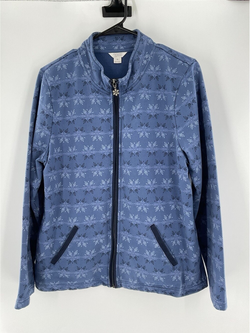 Christopher & Banks Women’s Fall Zip Sweatshirt Snowflakes Blue 104